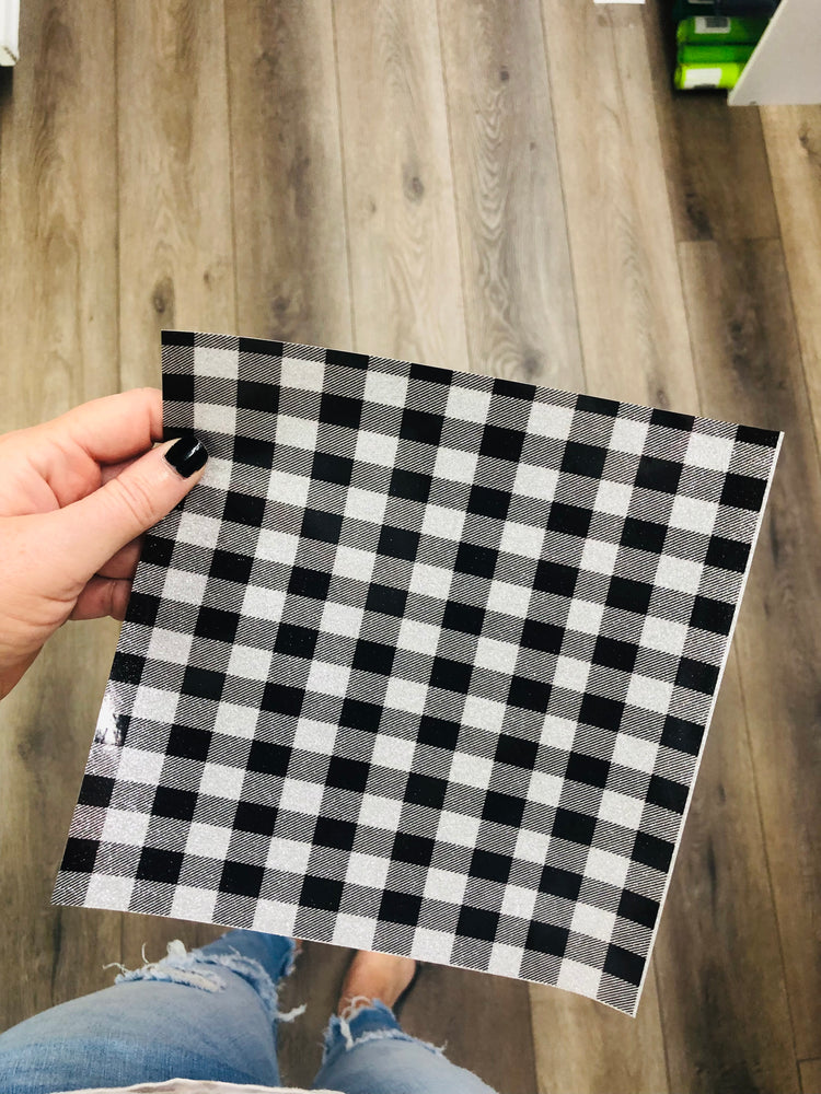 Adhesive pattern glitter white and black plaid