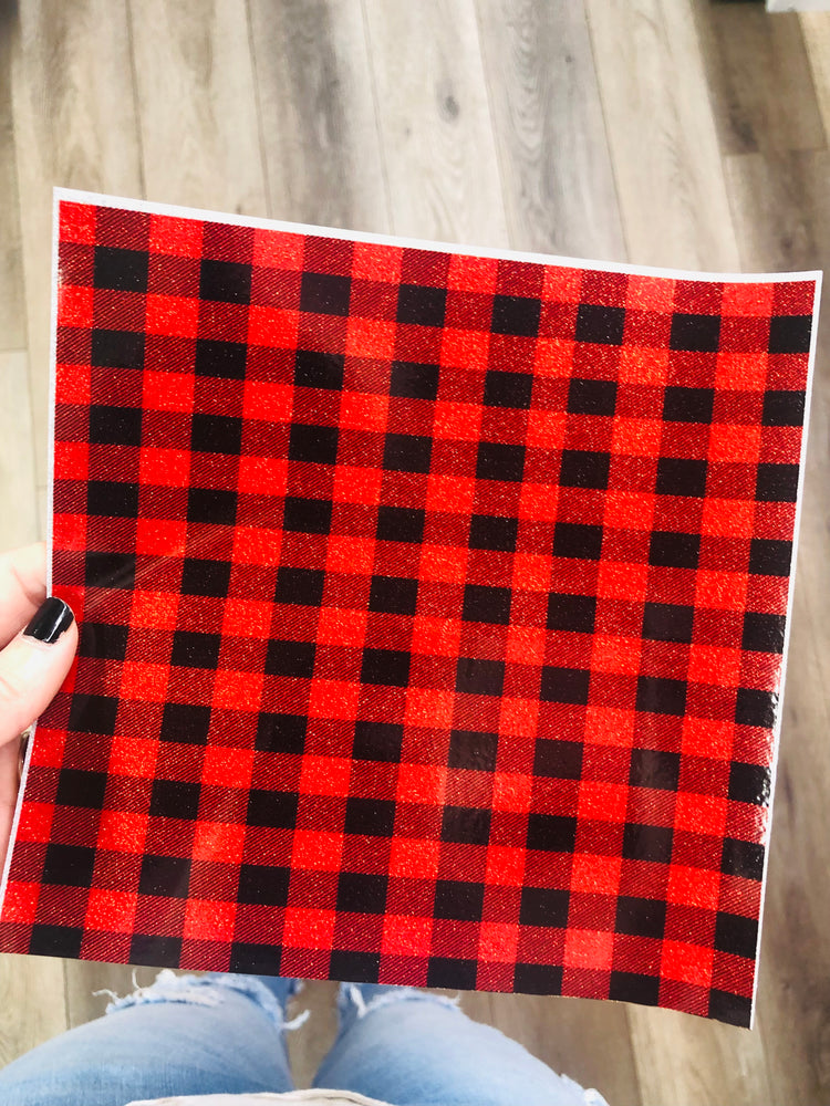 Adhesive pattern glitter red and black plaid