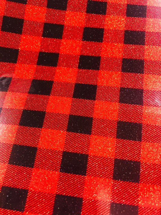 Adhesive pattern glitter red and black plaid