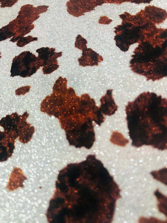 Adhesive pattern glitter brown cow spots