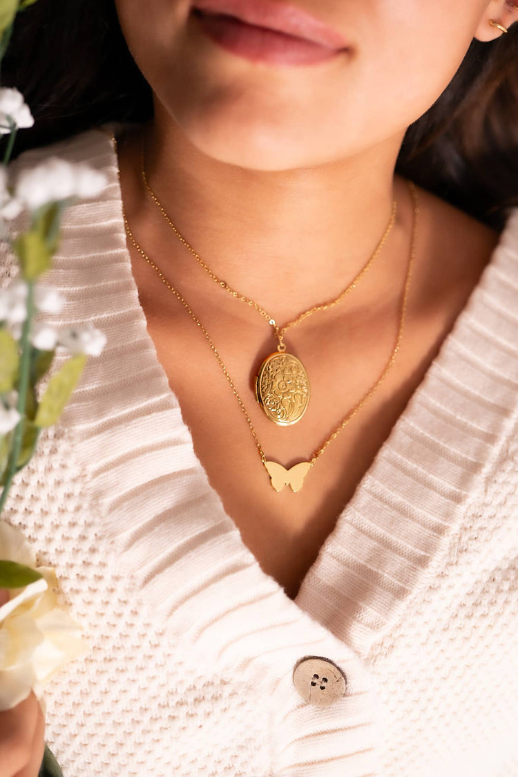 18K Gold PVD Stainless Steel Engravable Butterfly Necklace