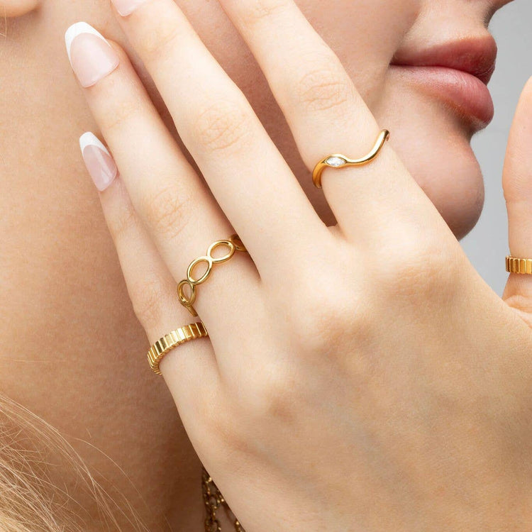 18k Gold PVD Stainless Steel Open Loop Adjustable Ring