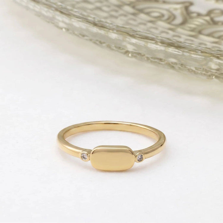 18K Gold PVD Stainless Steel Rounded Plaque Blank Stack Ring