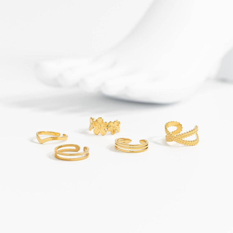 18K Gold PVD Stainless Steel Adjustable Double Bar Toe Ring