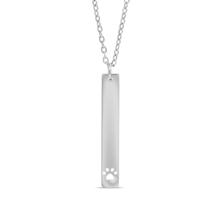 Paw Print Cutout Vertical Stainless Steel Bar Necklace
