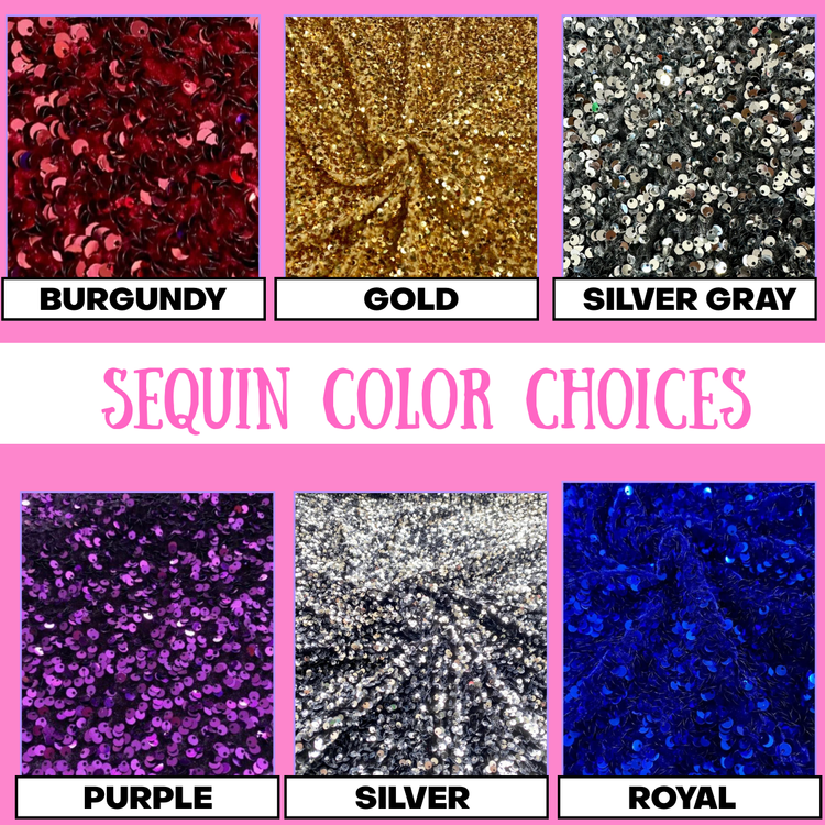 Sequin fabric color choices burgundy,gold,silver gray,purple,silver, royal blue