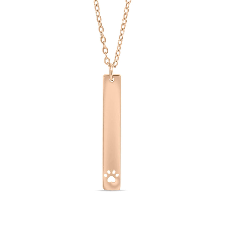 Paw Print Cutout Vertical Stainless Steel Bar Necklace