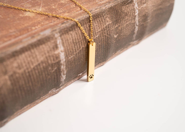 Paw Print Cutout Vertical Stainless Steel Bar Necklace