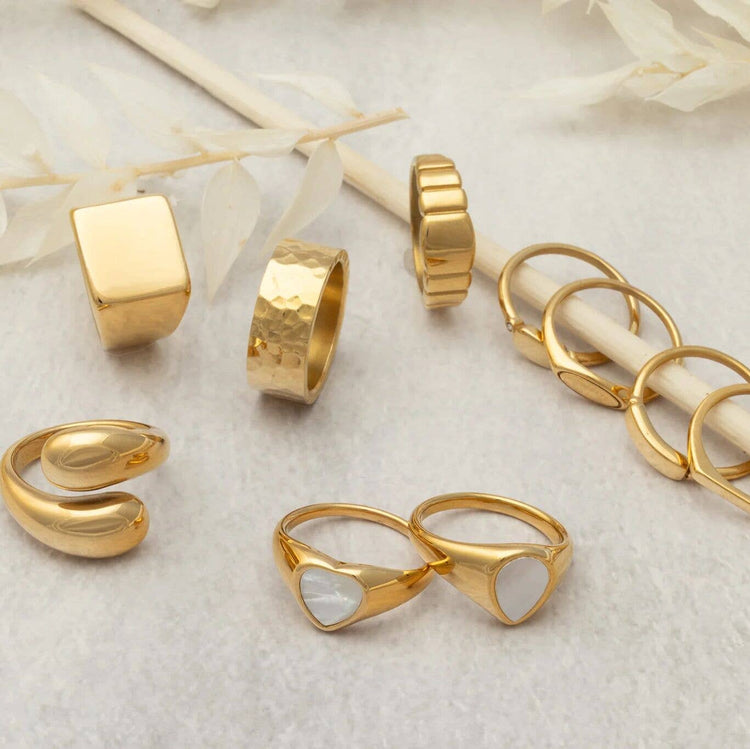 18K Gold PVD Stainless Steel Rounded Plaque Blank Stack Ring
