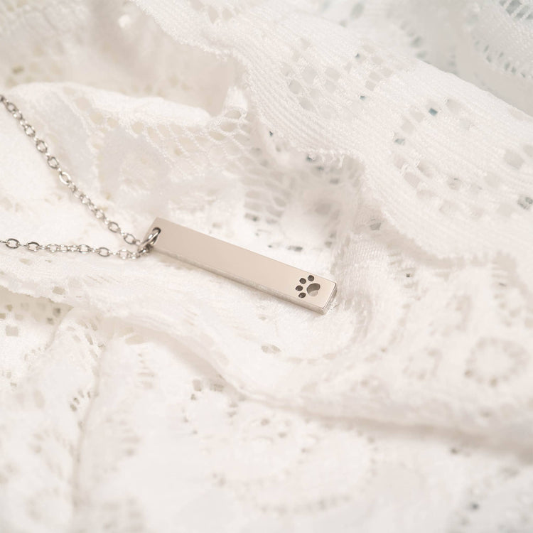 Paw Print Cutout Vertical Stainless Steel Bar Necklace