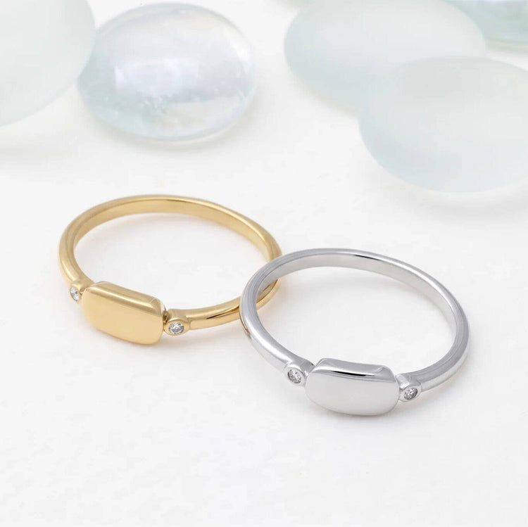 18K Gold PVD Stainless Steel Rounded Plaque Blank Stack Ring