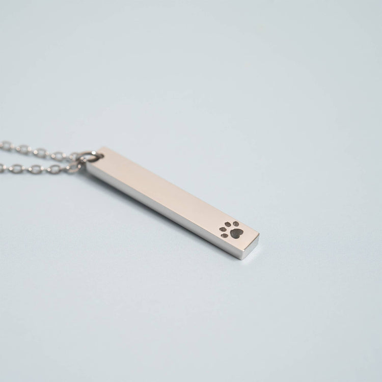 Paw Print Cutout Vertical Stainless Steel Bar Necklace
