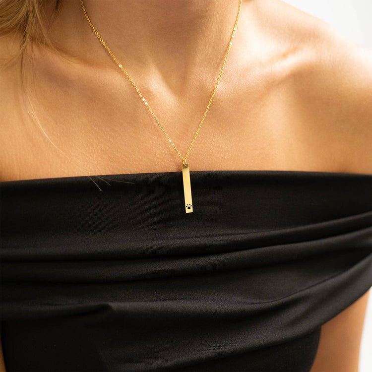 Paw Print Cutout Vertical Stainless Steel Bar Necklace