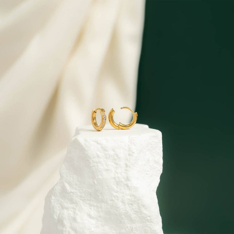 18K Gold PVD Stainless Steel CZ Mini Huggie Earrings
