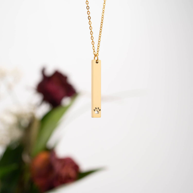 Paw Print Cutout Vertical Stainless Steel Bar Necklace