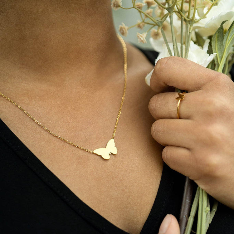 18K Gold PVD Stainless Steel Engravable Butterfly Necklace