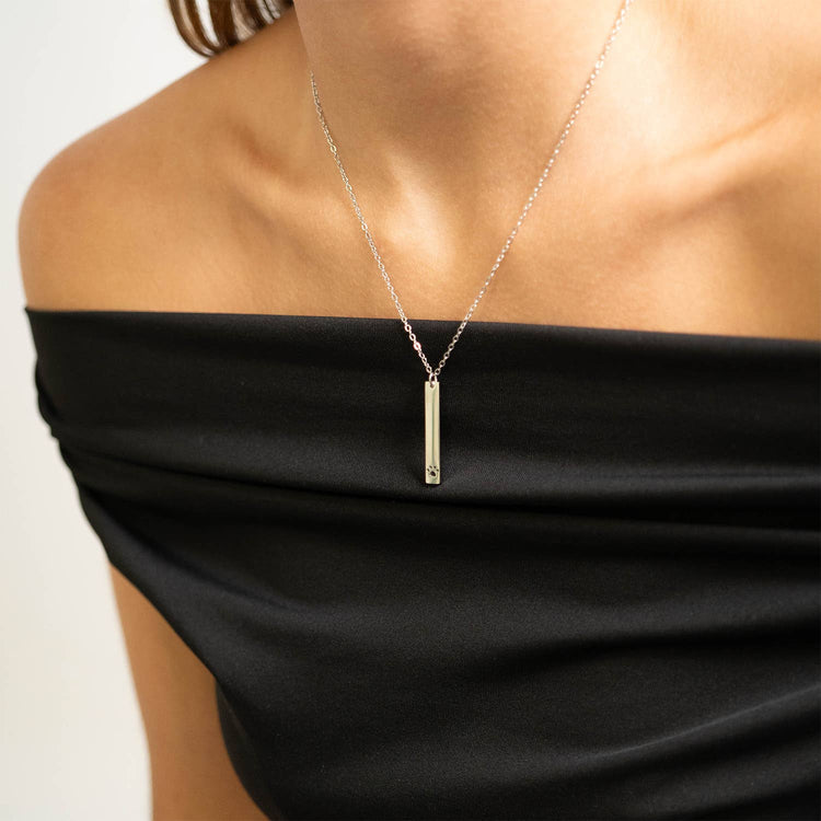 Paw Print Cutout Vertical Stainless Steel Bar Necklace