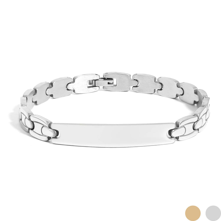 Stainless Steel Engravable Rectangle ID Bracelet for Men