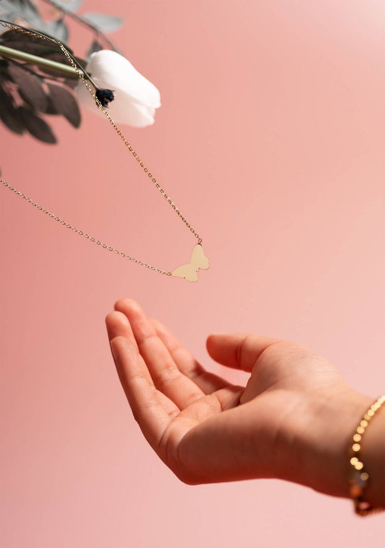 18K Gold PVD Stainless Steel Engravable Butterfly Necklace