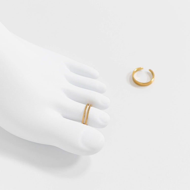18K Gold PVD Stainless Steel Adjustable Double Bar Toe Ring