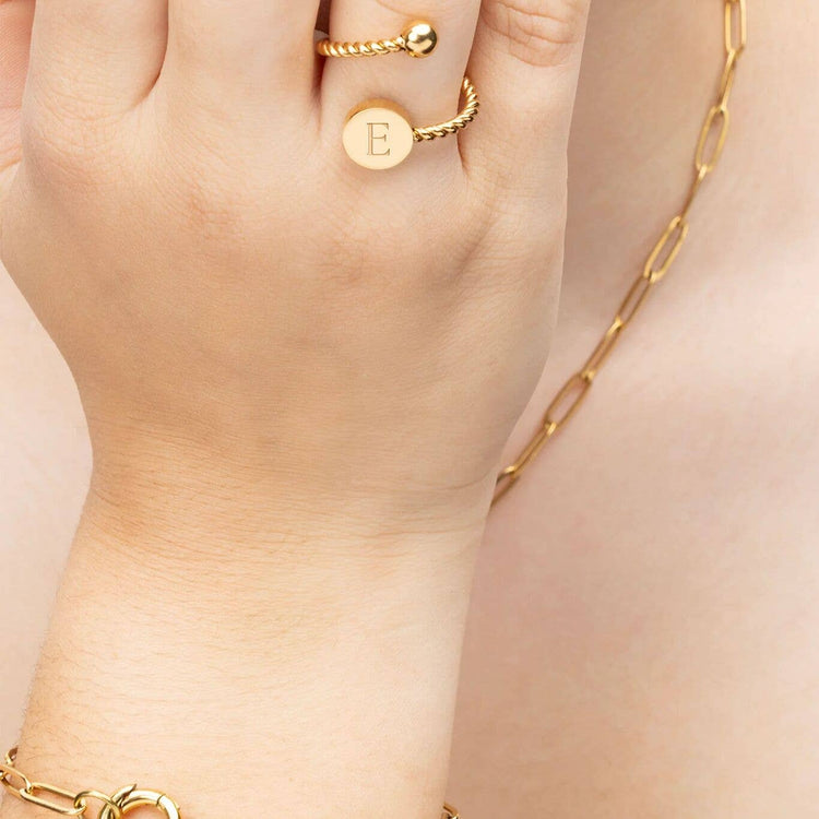18K Gold PVD Stainless Steel Engraveable Adjustable Ring