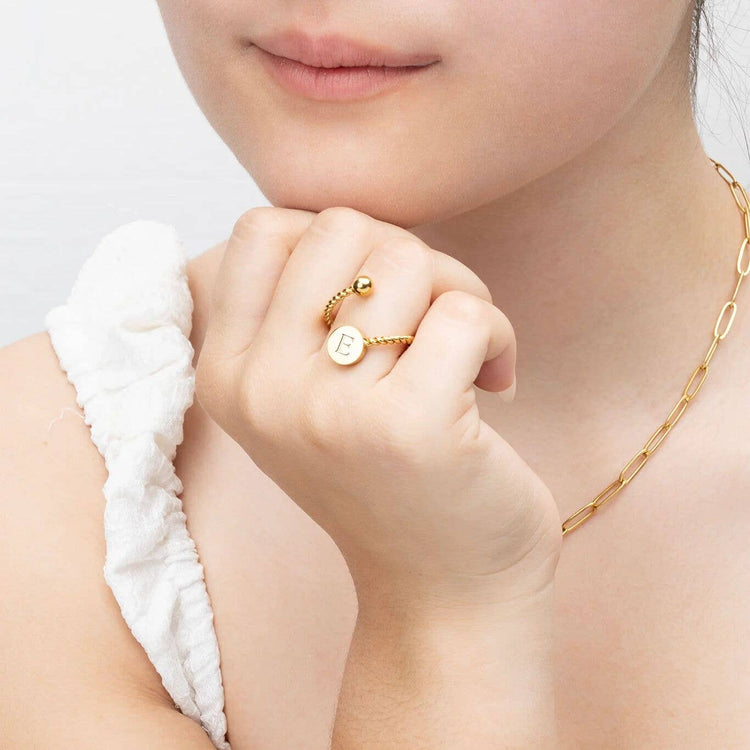 18K Gold PVD Stainless Steel Engraveable Adjustable Ring