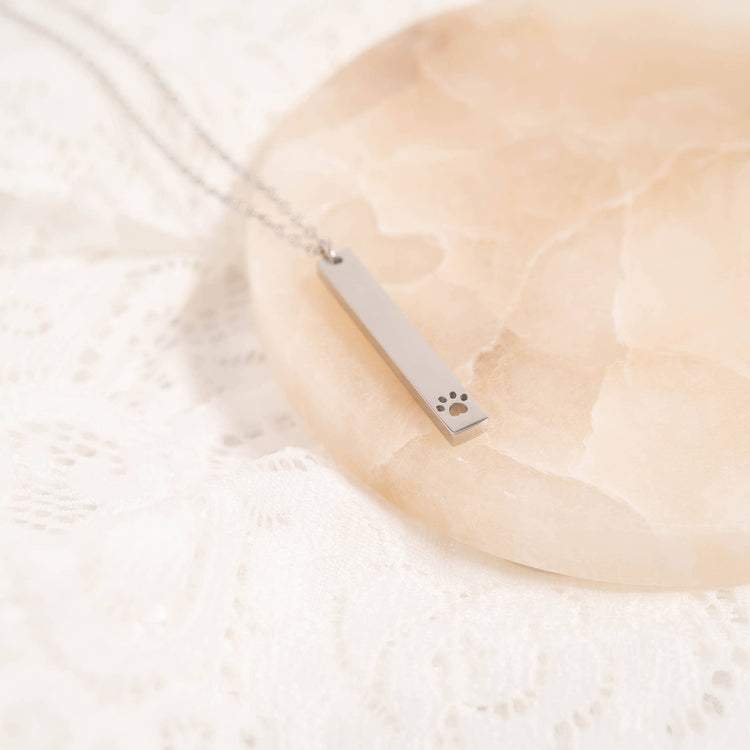 Paw Print Cutout Vertical Stainless Steel Bar Necklace