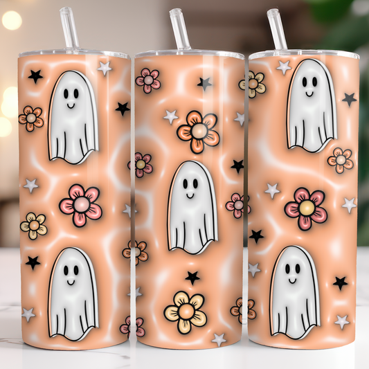 3D Puff tumbler wrap Cute flower ghost