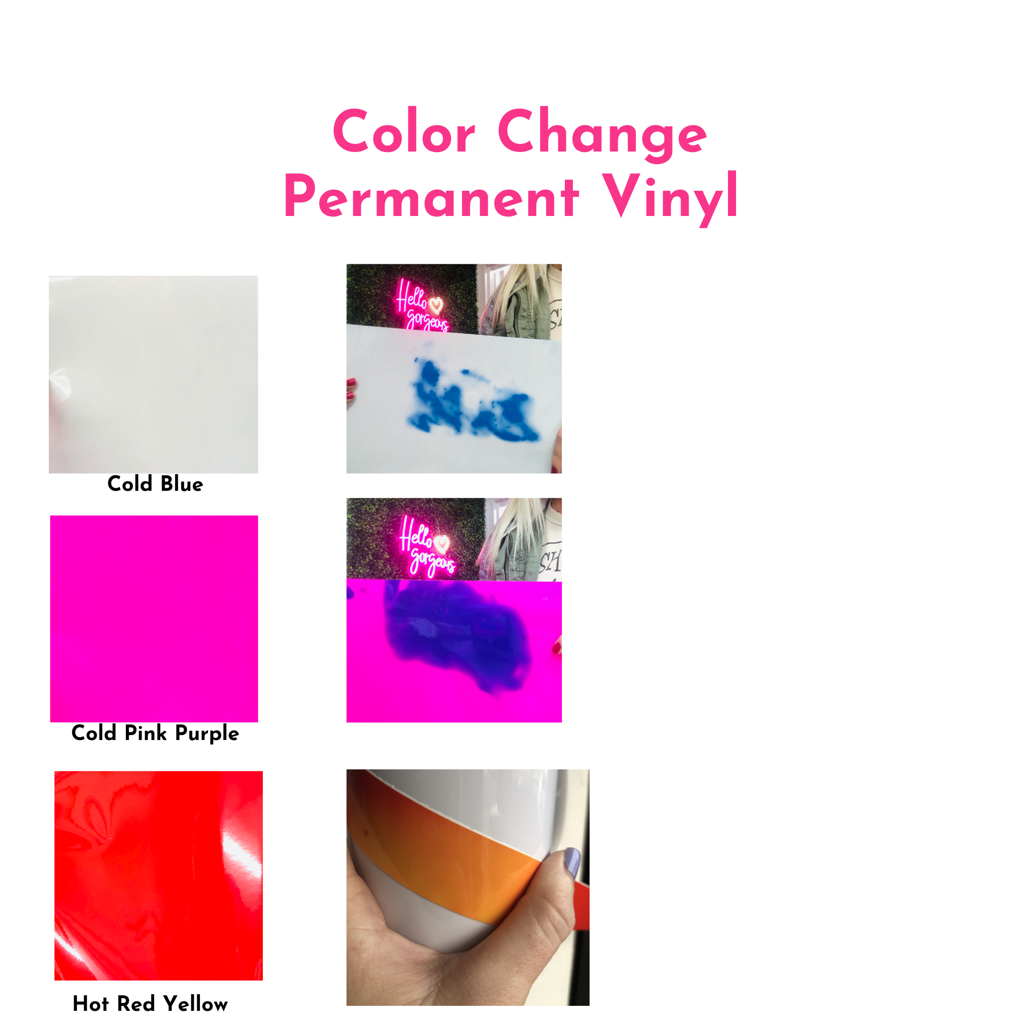HYPERTAI Color Changing Vinyl Permanent Adhesive Vinyl for Cricut, 19 Pack  Cold/Hot Color Changing Vinyl Permanent Adhesive 9 Colors-12 x 12 Vinyl